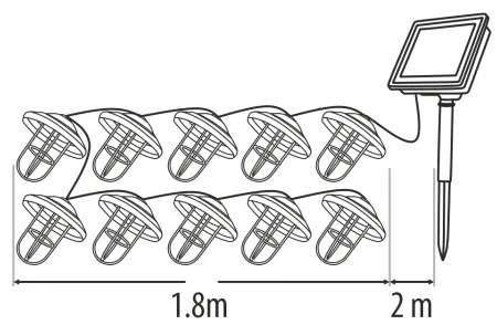 Ghirlandă solară LED, 10 LED-uri, 1,2 V, 300 mAh, 3,8 m, IP44, culoare cupru