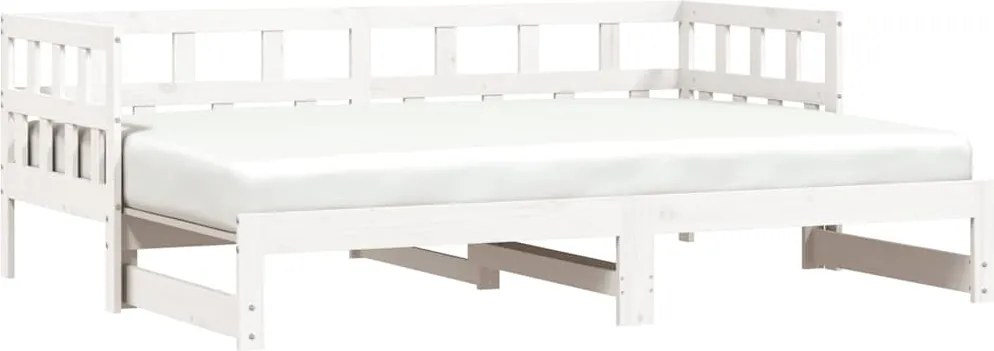 vidaXL Pat de zi cu extensie, alb, 80x200 cm, lemn masiv de pin