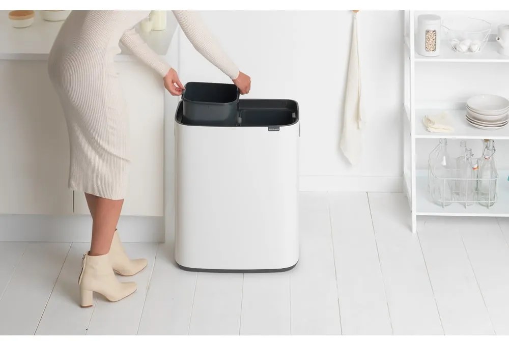 Coș de gunoi alb de reciclat/cu senzori de atingere din oțel 60 l Bo Touch Bin – Brabantia