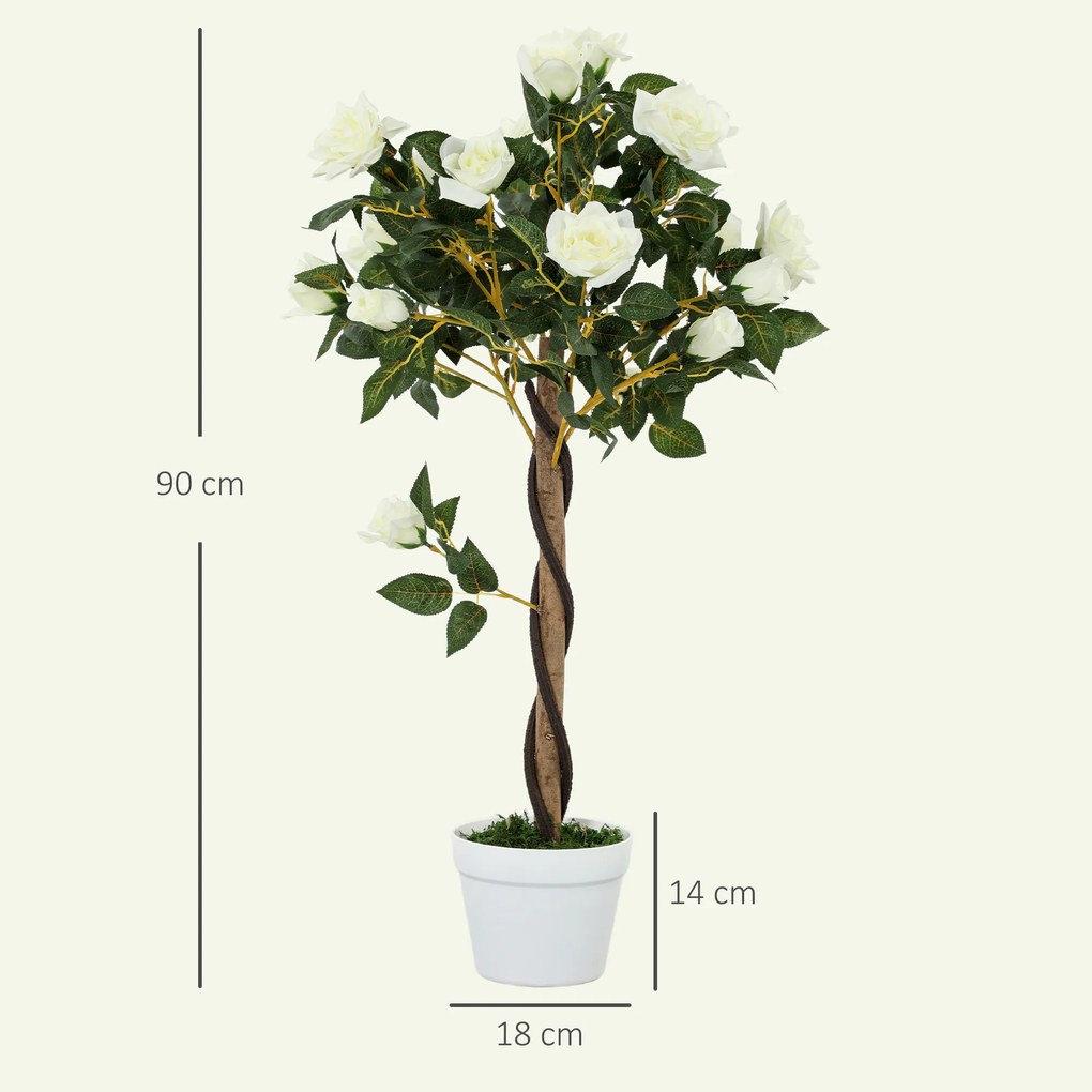 Outsunny Plantă Artificială de Trandafir cu 21 de Flori Ø18x90 cm Portocaliu cu Vas | Aosom Romania