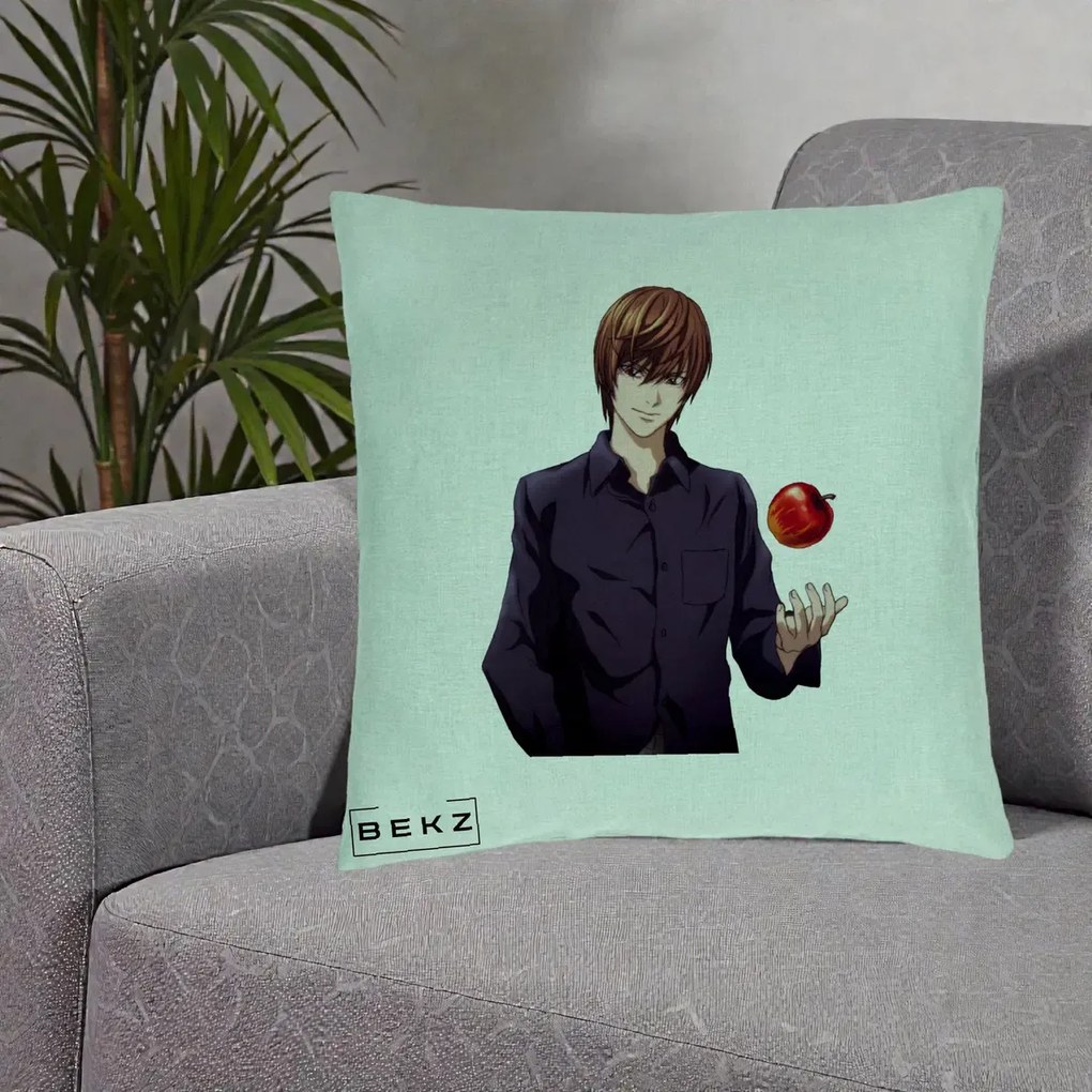 Perna Personalizata Death Note Light Yagami cu Mar, 40x40 cm, Verde Menta, Husa Detasabila, Perna Inclusa, BEKZ®