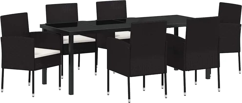 vidaXL Set de masă pentru grădină cu pernă 7 pcs Negru poliratan