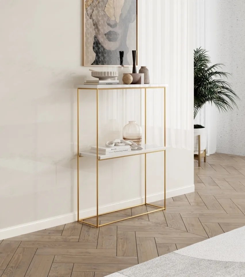 Consolă hol, 80x60x20 cm Velo 1, ADRK Furniture (Culoare: Auriu / Gri beton)