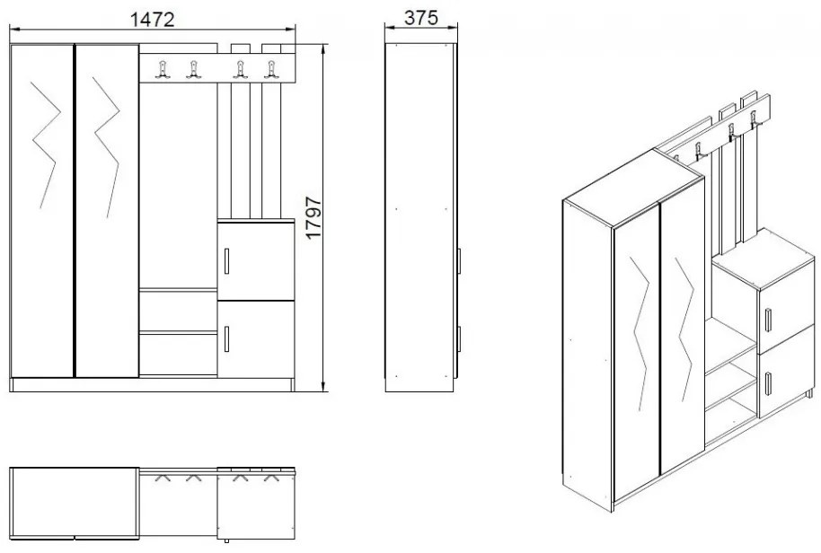 Dulap Hol si Cuier DD8 - AA, 147.2 x 37.5 x 179.7 cm, Atlantic Pine / Antracit