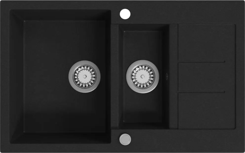 vidaXL Chiuvetă de bucătărie din granit cu două cuve, negru