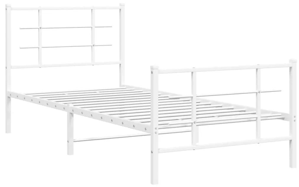 355621 vidaXL Cadru de pat metalic cu tăblie de cap/picioare, alb, 90x200 cm