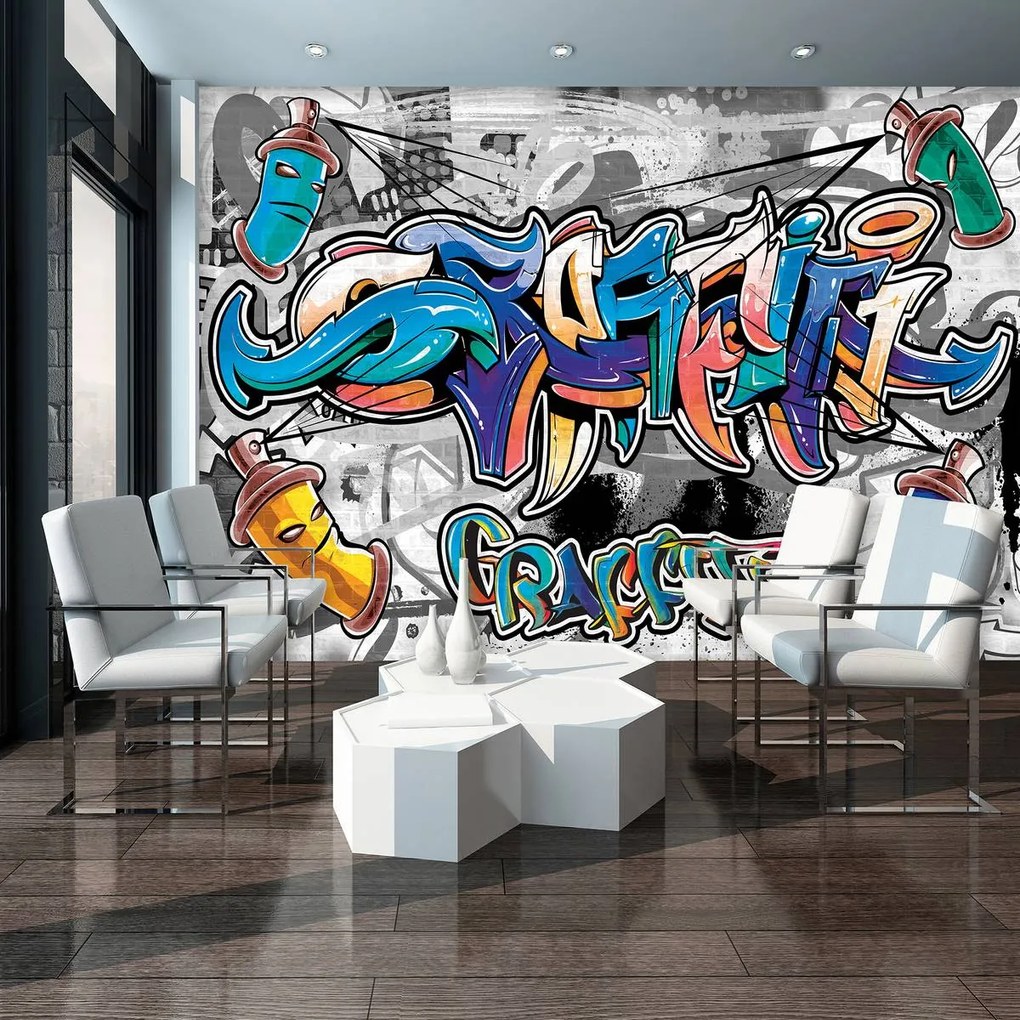Fototapet - Gaffiti colorat pe gri (254x184 cm)