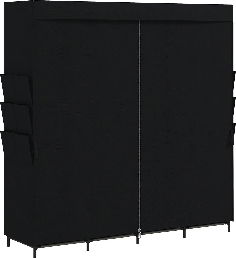 HOMCOM Dulap Textil Compact cu 5 Bare, 4 Rafturi, 6 Buzunare Laterale, Uși Antipraf cu Fermoar, Negru | Aosom Romania