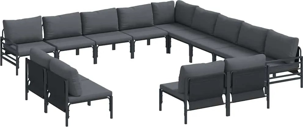 vidaXL Set de canapele pentru grădină cu pernă 13 pcs Negru Oțel