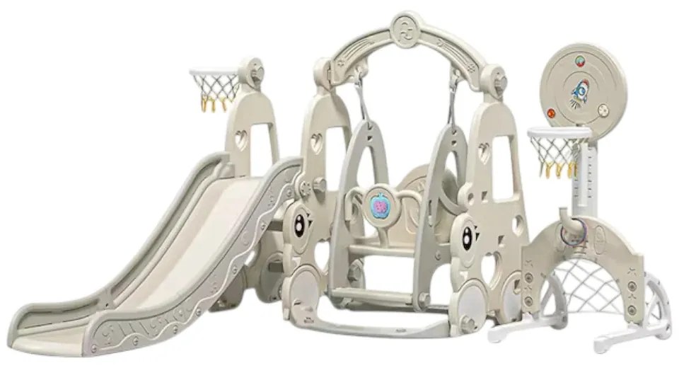 Tobogan 6 in 1 Pentru Copii NOVOKIDS™ Wonder Plus Moon Slide, Cu Leagan si poarta fotbal, Pentru Interior si Exterior, 187 centimetri panta