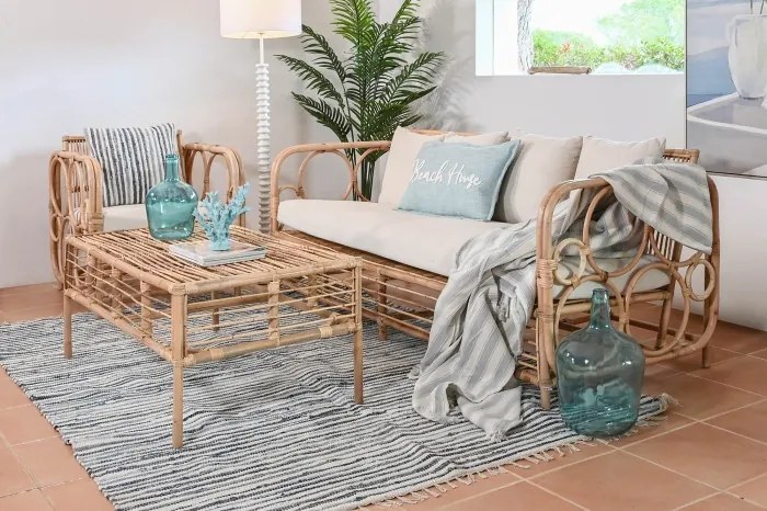 Canapea de exterior, 4 locuri, din bumbac si rattan, Luma