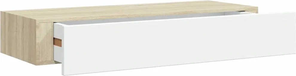 vidaXL Raft de perete pentru sertare, stejar și alb, 60x23,5x10cm, MDF