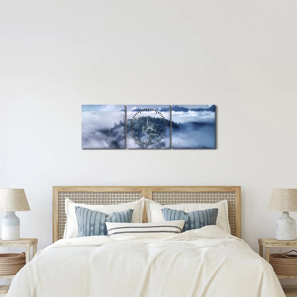 Tablou pădurii în ceață (cu ceas) (90x30 cm)