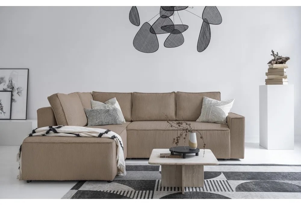 Colțar bej extensibil cu tapițerie din catifea reiată (cu colț pe partea stângă ) Brave Dave – Miuform