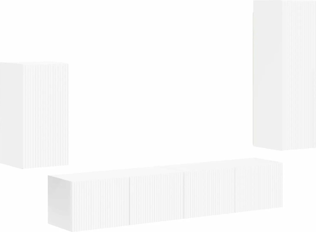 vidaXL Set comodă TV Pe perete 4 pcs Alb Lemn compozit
