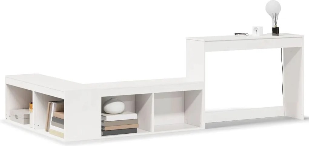 vidaXL Noptieră cu birou, alb, 232x112x75 cm lemn masiv de pin