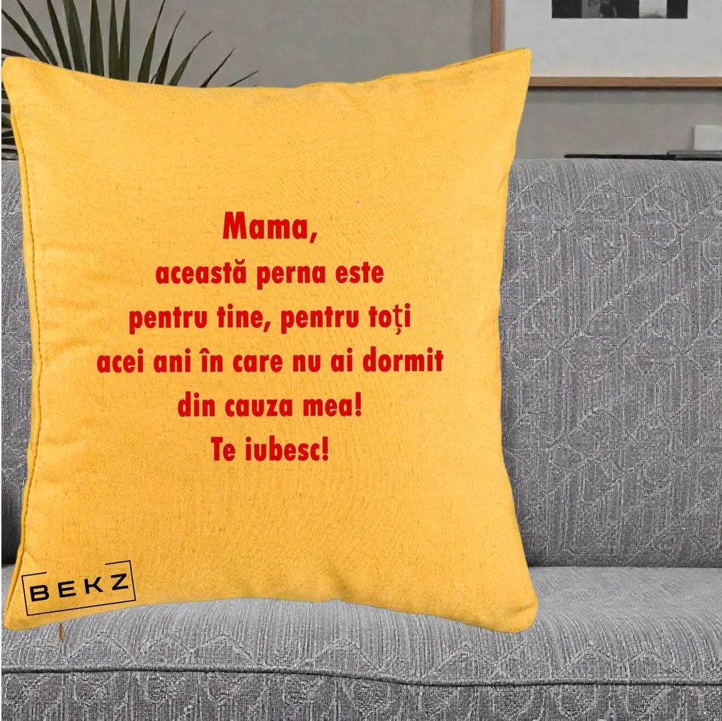 Cadou pentru Mama - Perna Personalizata Perna pentru Mama, 40x40 cm, Galben, Husa Detasabila, Perna Inclusa, BEKZ®