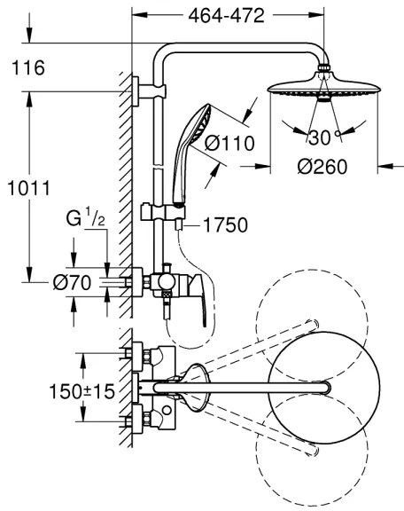 GROHE 27684001 - Sistem de duș VITALIO JOY 260, 450 mm, crom lucios