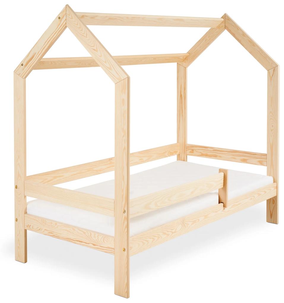 Pat pentru copii Casuta D3 pin 80x160 cm lemn de pin Saltele: fără saltea, Cutie depozitare pat: Cu sertar Alb, Somiera pat: Cu lamele curbate