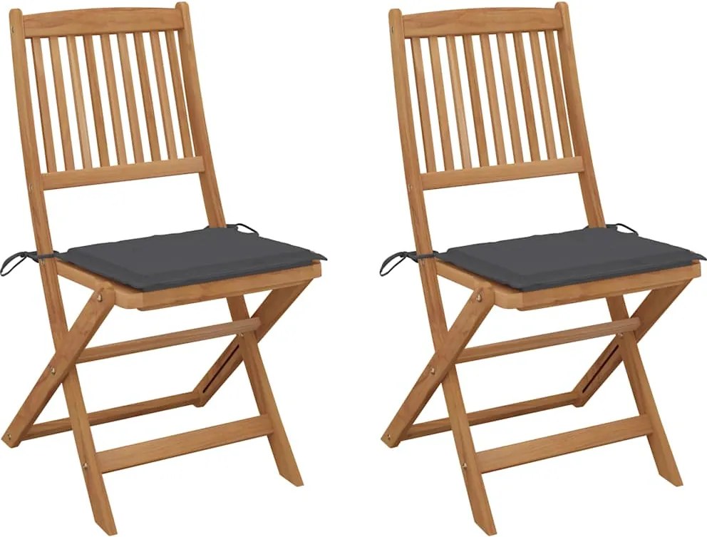vidaXL Scaune grădină pliabile cu perne, 2 buc., lemn masiv acacia