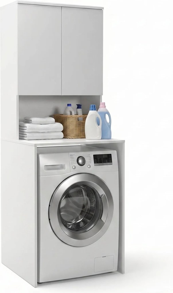 Dulap Baie Adore cu Loc Pentru Masina de Spalat, 3 Rafturi, 2 Usi, Alb, 65x182x60 cm