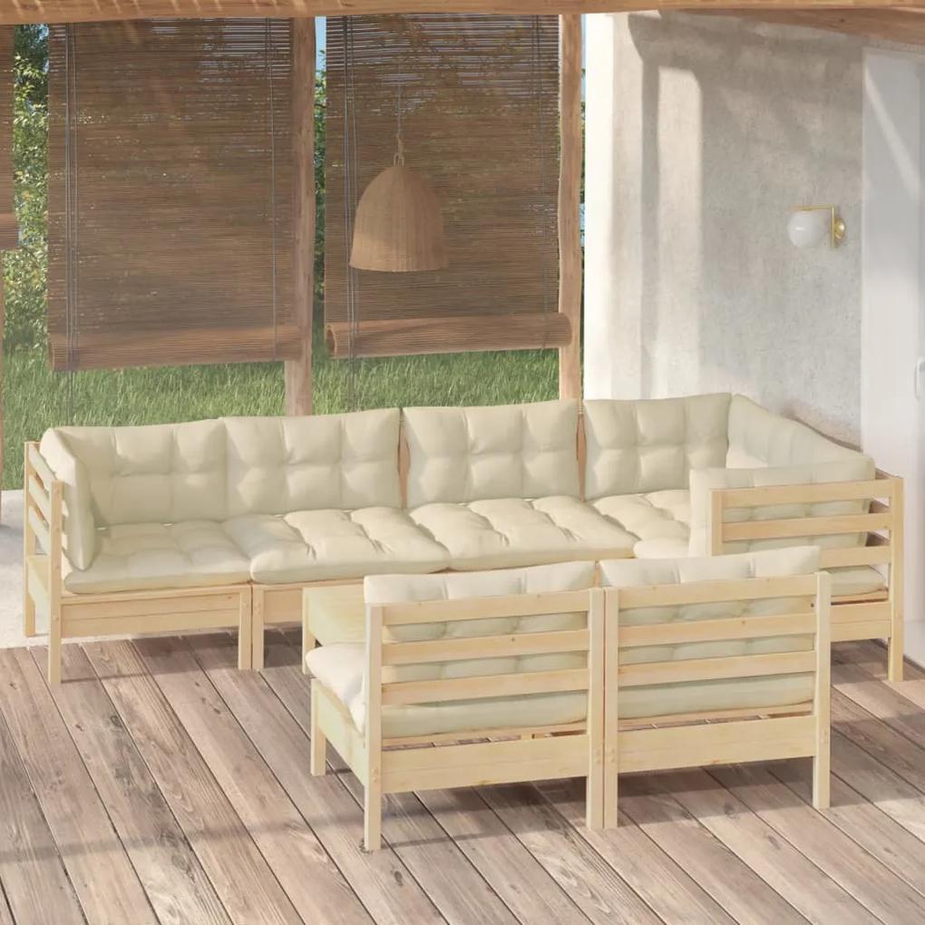 3096448 vidaXL Set mobilier de grădină cu perne crem, 8 piese, lemn masiv pin