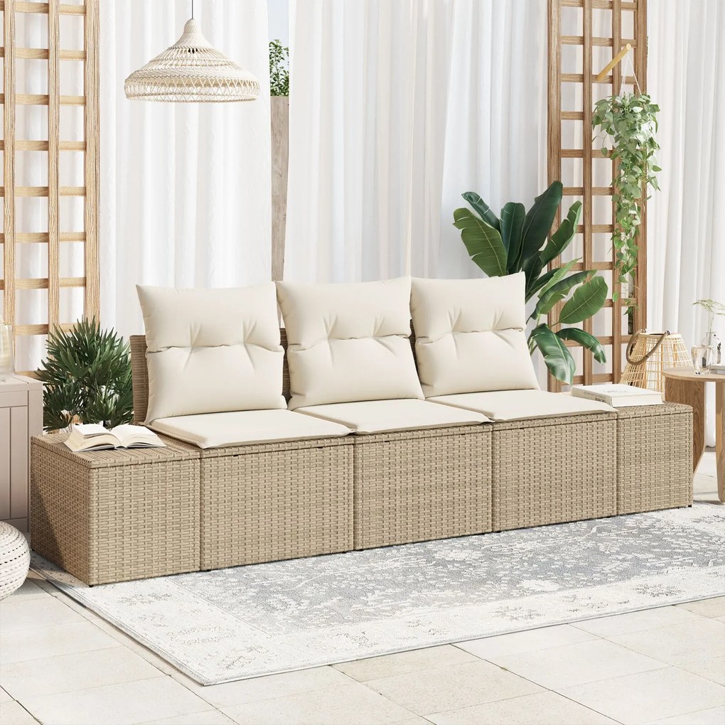 vidaXL Set de canapele pentru grădină 3 pcs Bej Rattan poli