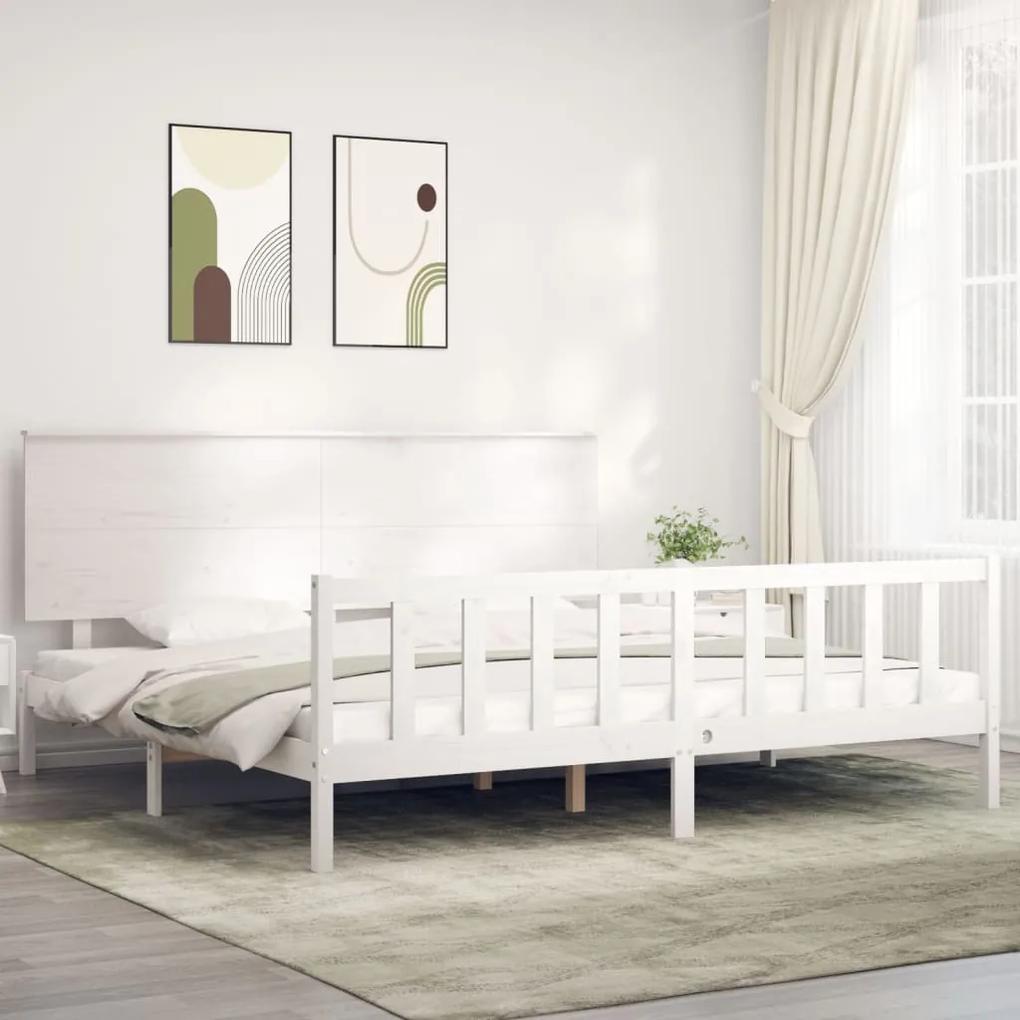 3193417 vidaXL Cadru de pat cu tăblie Super King Size, alb, lemn masiv