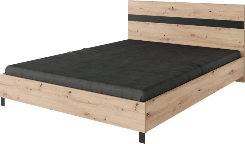 Pat dublu cu rama pentru saltea, 165x90x210 cm, Malen, ADRK Furniture (Culoare: Natural)