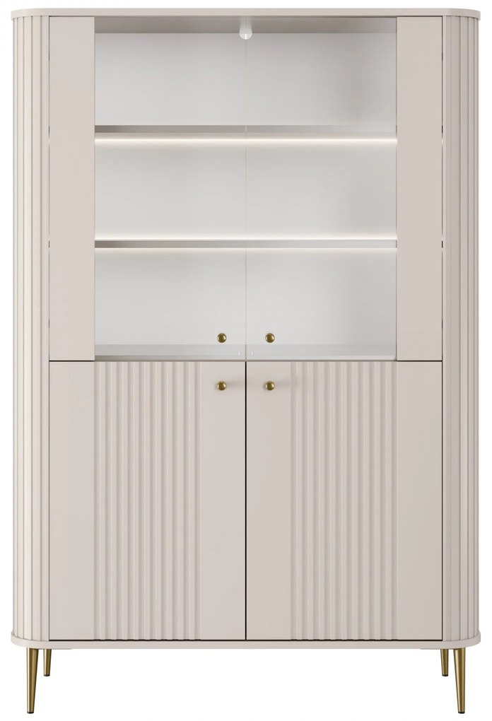 Vitrină Vesper 103 cm cu 4 uși - cașmir / picioare aurii