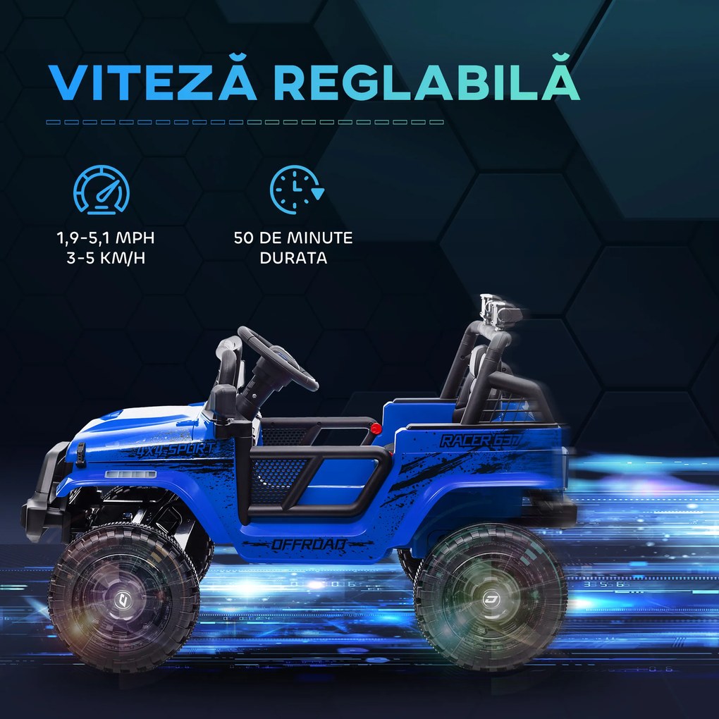 AIYAPLAY Mașină Offroad pentru Copii 3-6 Ani 12V cu Telecomandă Albastru | Aosom Romania