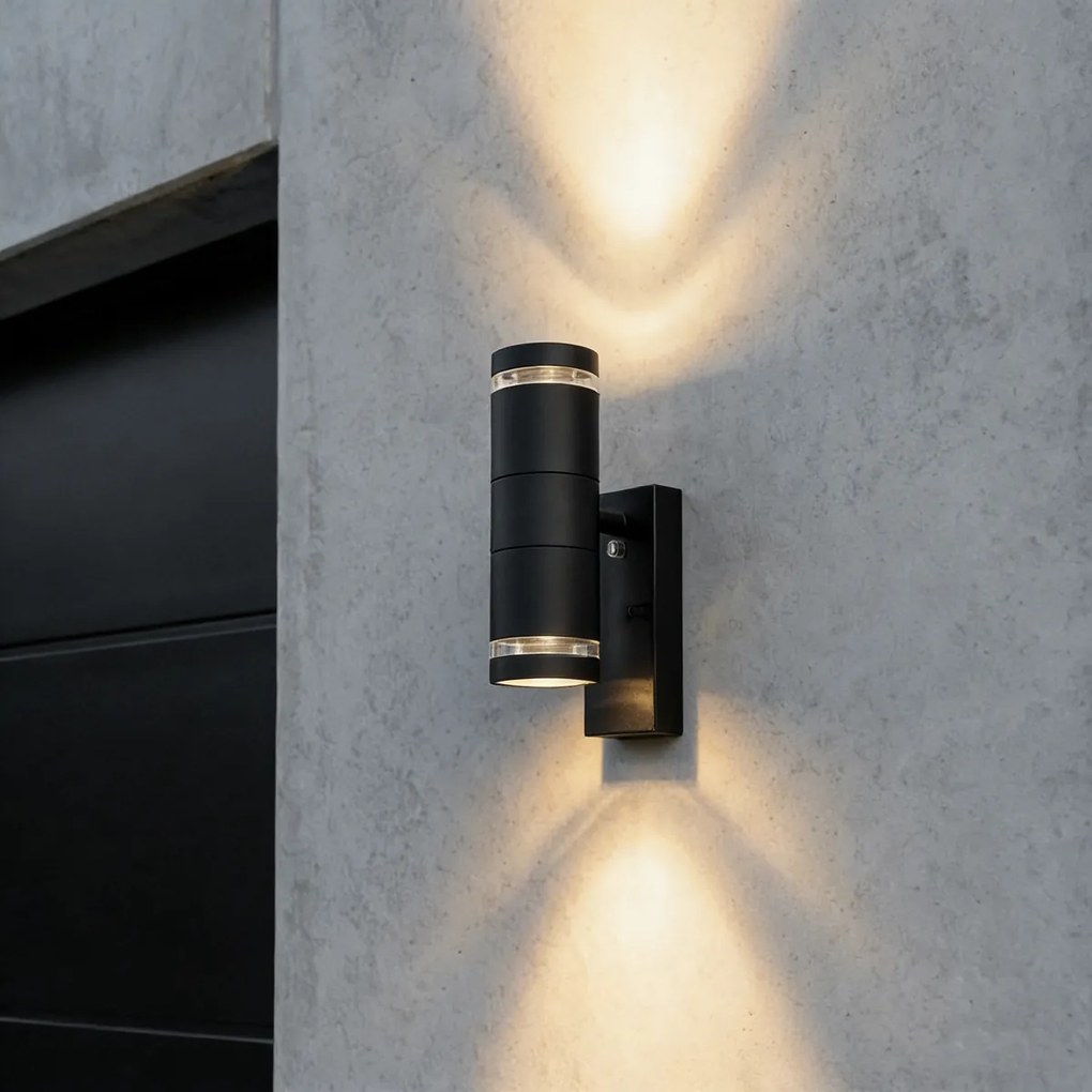 Lampă modernă de perete pentru exterior neagră cu 2 lumini IP44 cu senzor crepuscular - Dubbla