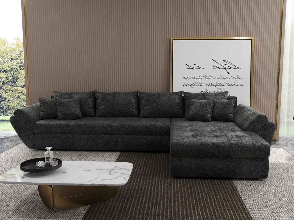 Colțar extensibil dumonde cu ladă de depozitare si sezut confortabil din spuma high-density, Loana XL Euphoria Negru II 335x185 cm