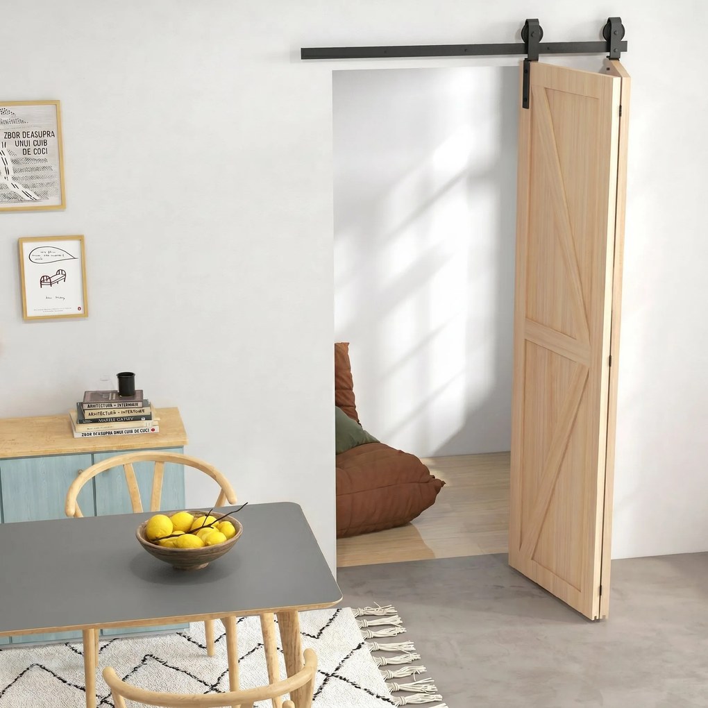 HOMCOM Set pentru Ușă Glisantă din Oțel Carbonat Negru 122x0.5x4 cm | Aosom Romania