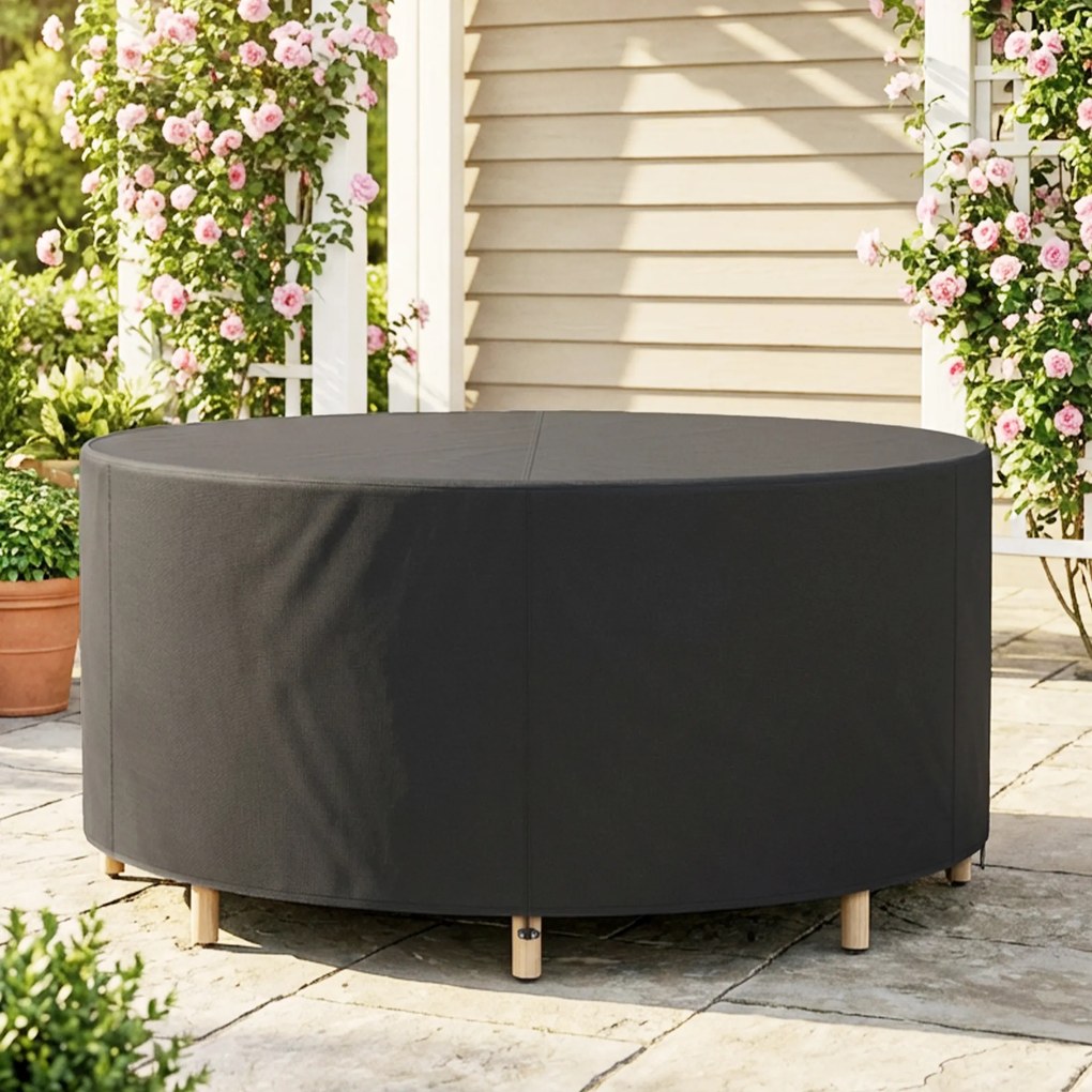 Outsunny Husă impermeabilă pentru mobilier de grădină pentru masă rotundă, țesătură Oxford 420D pentru exterior, Ø200 x 80 cm, negru | Aosom Romania
