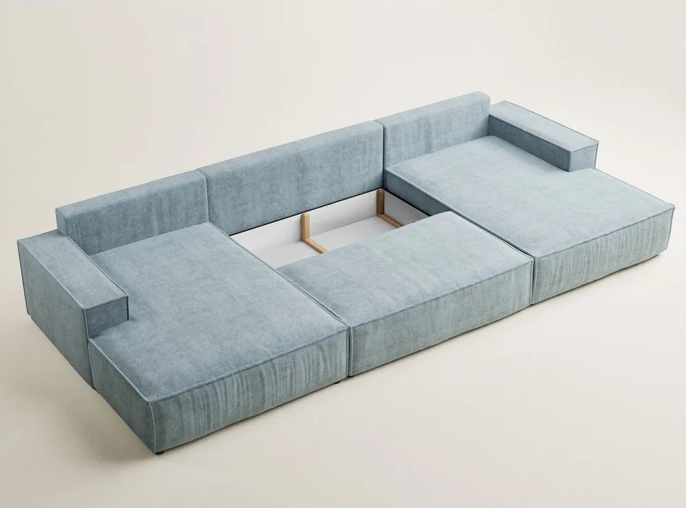 Colțar albastru deschis extensibil/cu spațiu de depozitare cu tapițerie din chenille (în formă de "U") Kyoto – Maison de Rêve