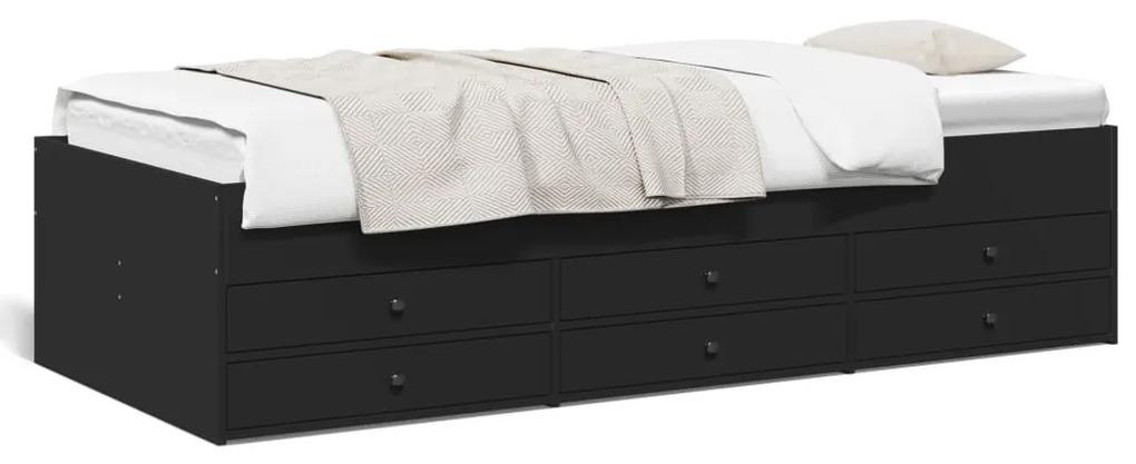 3280868 vidaXL Cadru de pat cu sertare, negru, 100x200 cm, lemn prelucrat