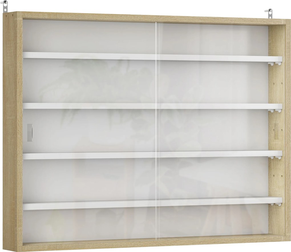 HOMCOM Raft de Perete cu 5 Nivele și Vitrină cu 2 Uși din Sticlă și 4 Rafturi Reglabile | Aosom Romania