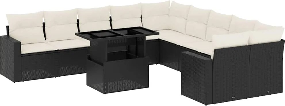 vidaXL Set canapele de grădină cu perne, 11 piese, negru, poliratan
