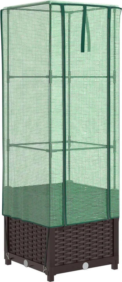 vidaXL Strat înălțat cu husă de seră, aspect ratan, 40x40x139 cm