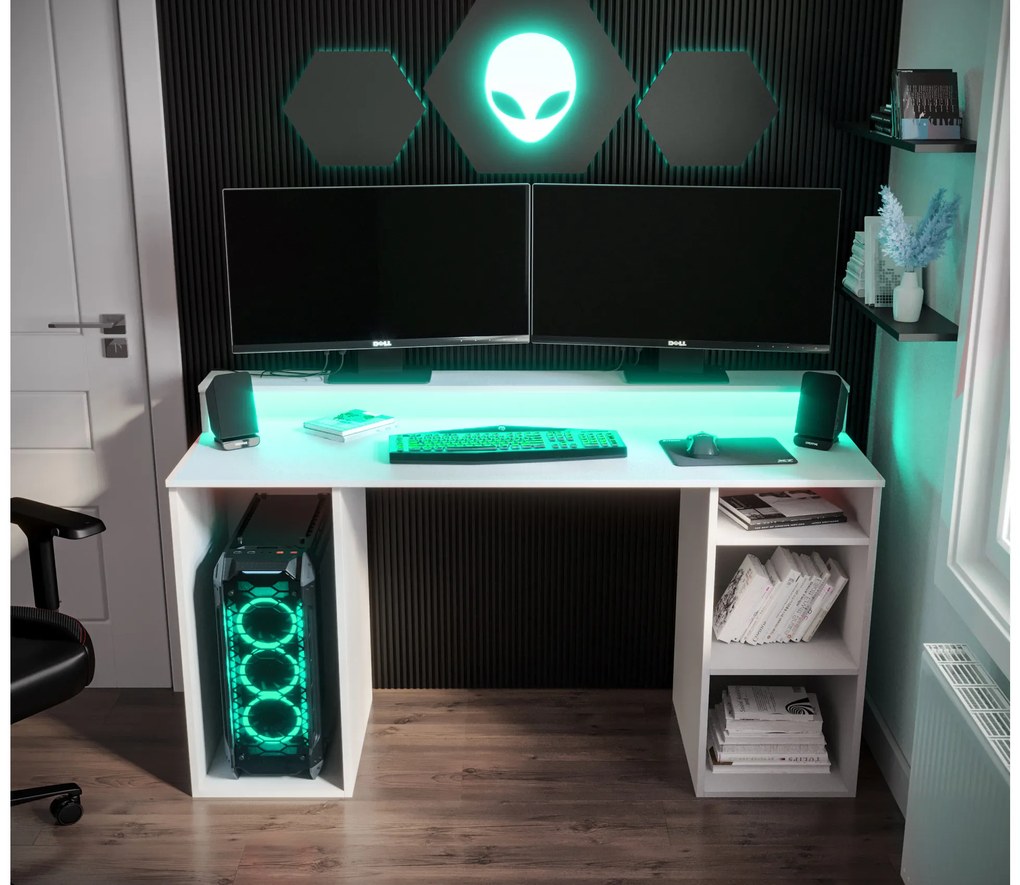 Masă PC pentru gaming Garrick 1 (biely) (cu iluminat LED RGB). 1064133