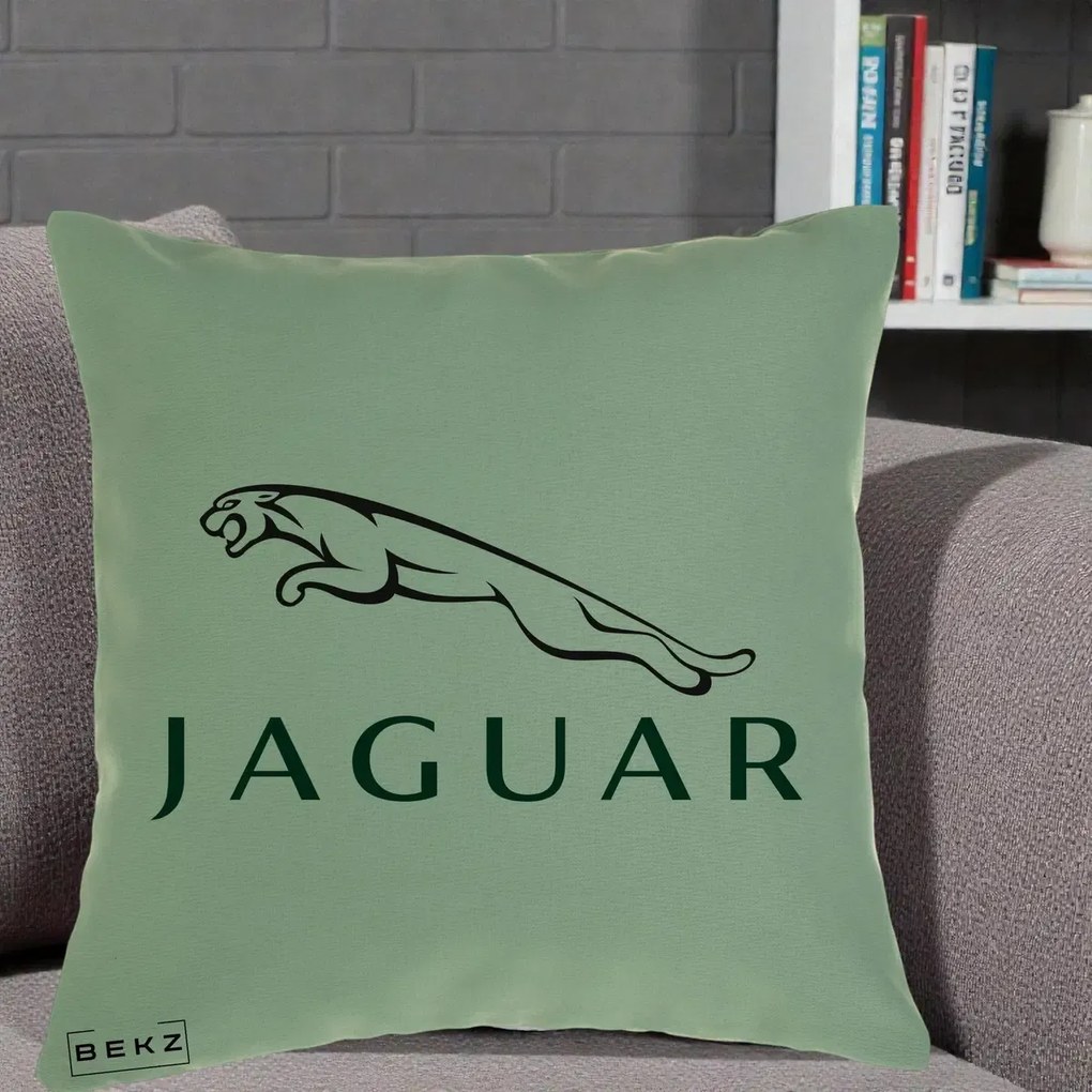 Perna Personalizata cu emblema Jaguar, 40x40 cm, Verde, Husa Detasabila, Perna Inclusa, BEKZ®