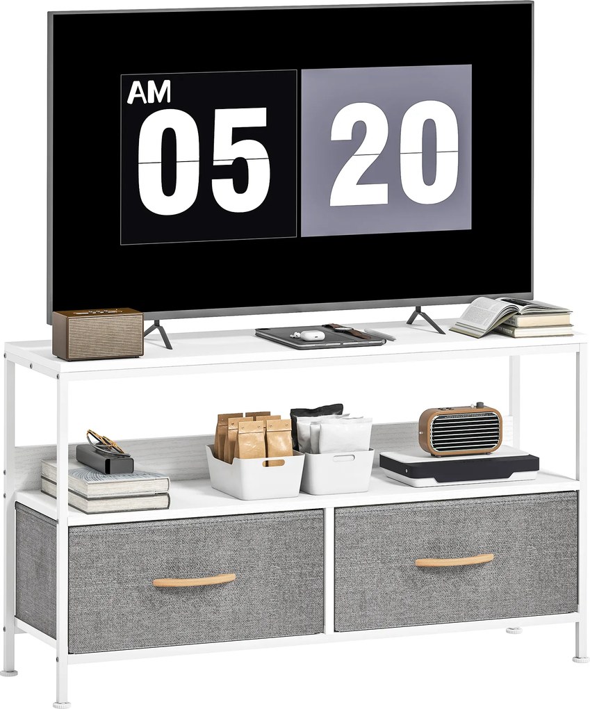 HOMCOM Mobilier TV pentru 47" cu Sertare Pliabile din Material Textil și Raft din Metal și MDF, 98x29x56 cm, Negru | Aosom Romania