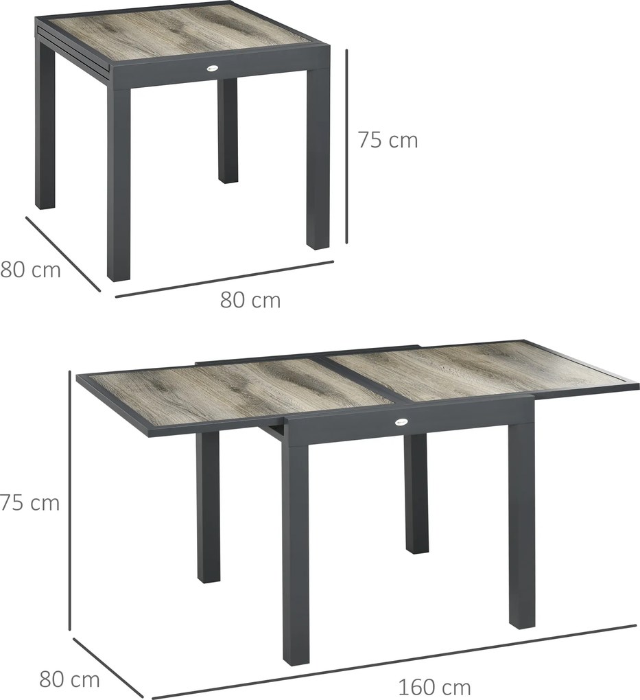 Outsunny Masă de Grădină Extensibilă 80/160x80x75 cm, Masă de Dining pentru 6 Persoane Dreptunghiulară din Aluminiu cu Blat din Plastic, pentru Terasă, Balcon și Exterior, Bej | Aosom Romania