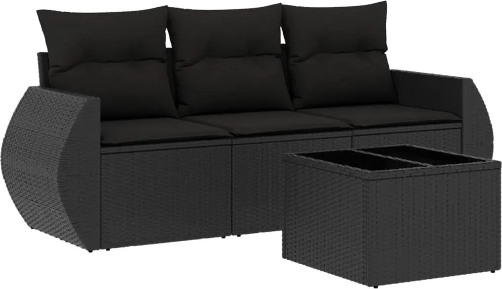 vidaXL Set mobilier de grădină cu perne, 4 piese, negru, poliratan