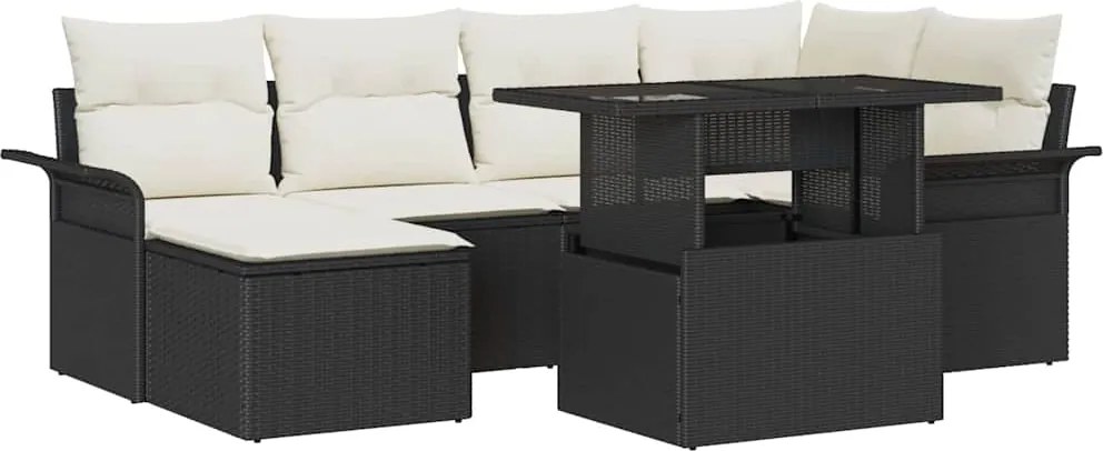 vidaXL Set de canapele pentru grădină cu pernă 7 pcs Negru Rattan poli