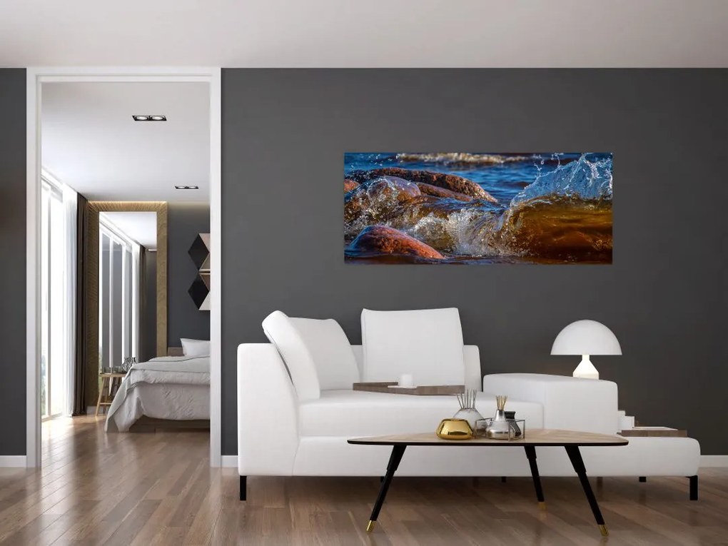 Tablou detailat - apa între pietre (120x50 cm)
