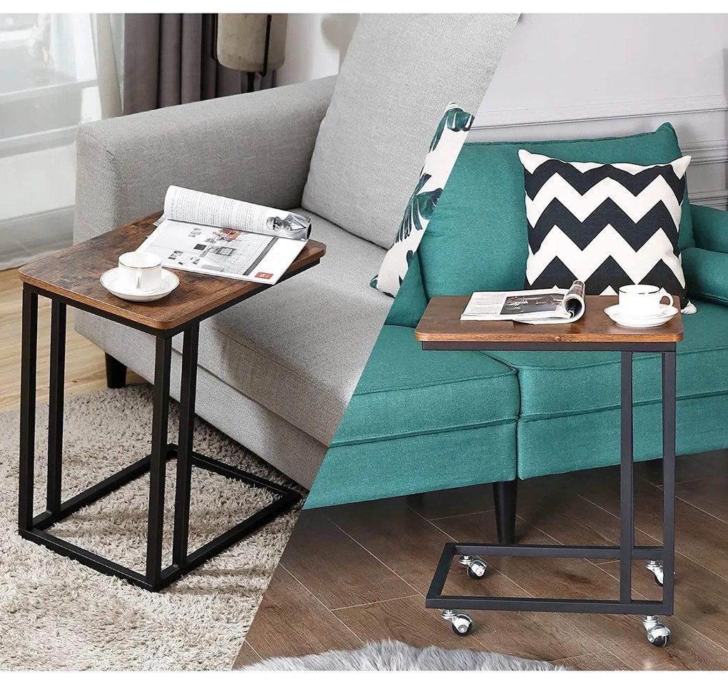 Masuta de serviciu pe roti TAYLOR 50x35cm, maro rustic