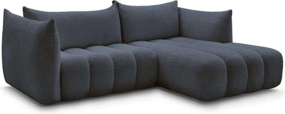 Colțar albastru închis cu tapițerie din țesătură bouclé (cu colț pe partea dreaptă/cu șezlong) Azra – Bobochic Paris