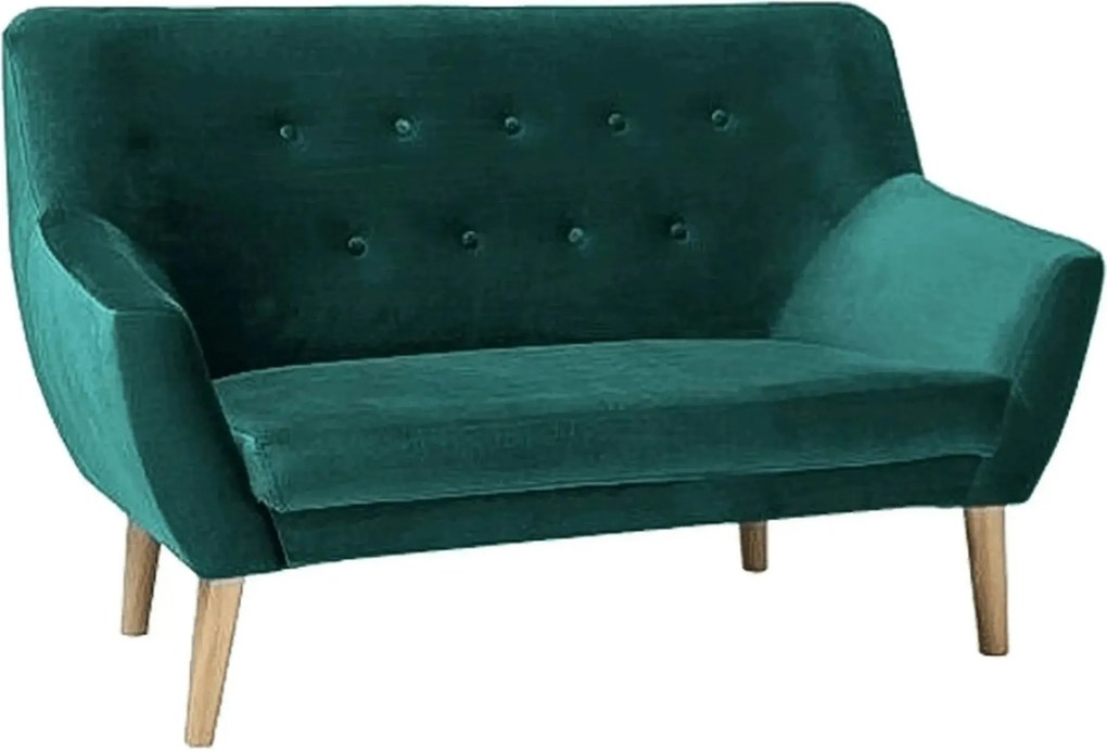 Canapea NORDIC 2, verde/fag, stofa catifelata/lemn, 136x75x90 cm